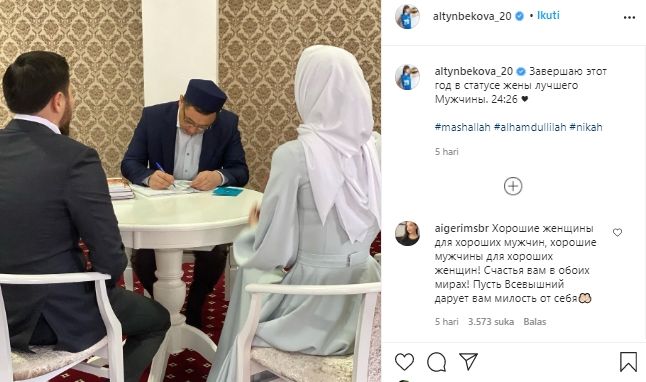 Pevoli asal Kazakhstan, Sabina Altynbekova, resmi menikah.(Instagram/@altynbekova_20).